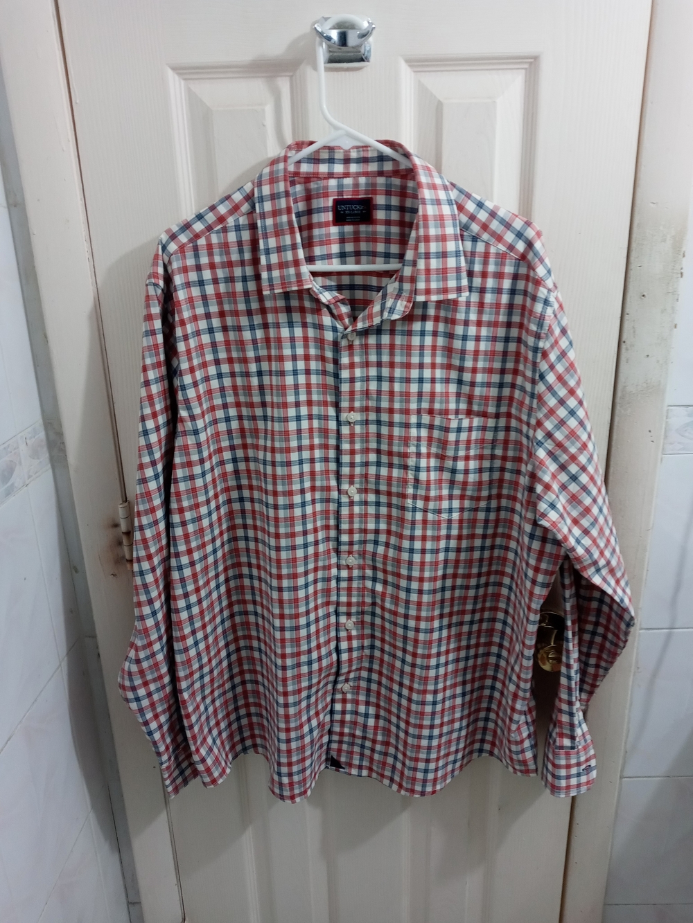 Untuckit Evans Red & Blue Plaid Flannel Men's Button-Up Shirt Size 2xl